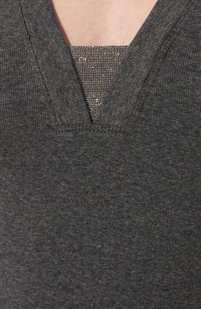 Женский хлопковый пуловер BRUNELLO CUCINELLI серого цвета, арт. M0TC8EL682 | Фото 5 (Рукава: Длинные; Длина (для топов): Стандартные; Материал внешний: Хлопок; Женское Кросс-КТ: Пуловер-одежда; Размерность: Маломерит; Стили: Кэжуэл)