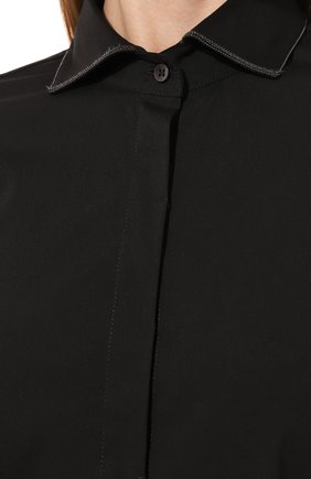Женская хлопковая рубашка BRUNELLO CUCINELLI черного цвета, арт. M0091B1002 | Фото 5 (Рукава: Длинные; Принт: Без принта; Женское Кросс-КТ: Рубашка-одежда; Длина (для топов): Стандартные; Материал внешний: Хлопок; Стили: Кэжуэл)