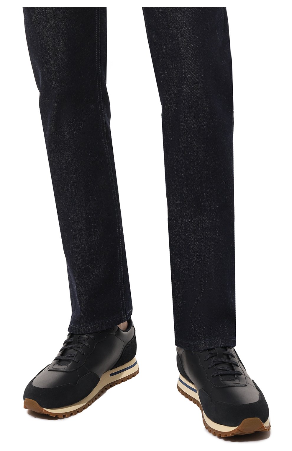Мужские кожаные кроссовки BOSS темно-синего цвета, арт. 50485712 | Фото 3 (Стили: Классический; Материал утеплителя: Без утеплителя; Подошва: Плоская)