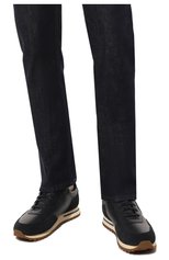 Мужские кожаные кроссовки BOSS темно-синего цвета, арт. 50485712 | Фото 3 (Стили: Классический; Материал утеплителя: Без утеплителя; Подошва: Плоская)