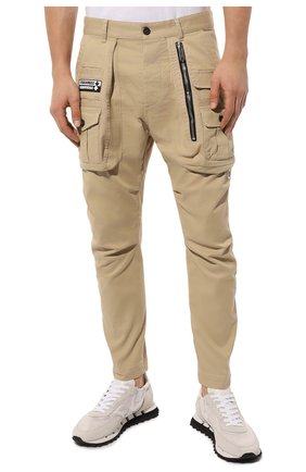Мужские хлопковые брюки-карго DSQUARED2 бежевого цвета, арт. S74KB0732/S39021 | Фото 3 (Силуэт М (брюки): Карго; Случай: Повседневный; Стили: Гранж; Материал внешний: Хлопок; Длина (брюки, джинсы): Укороченные)