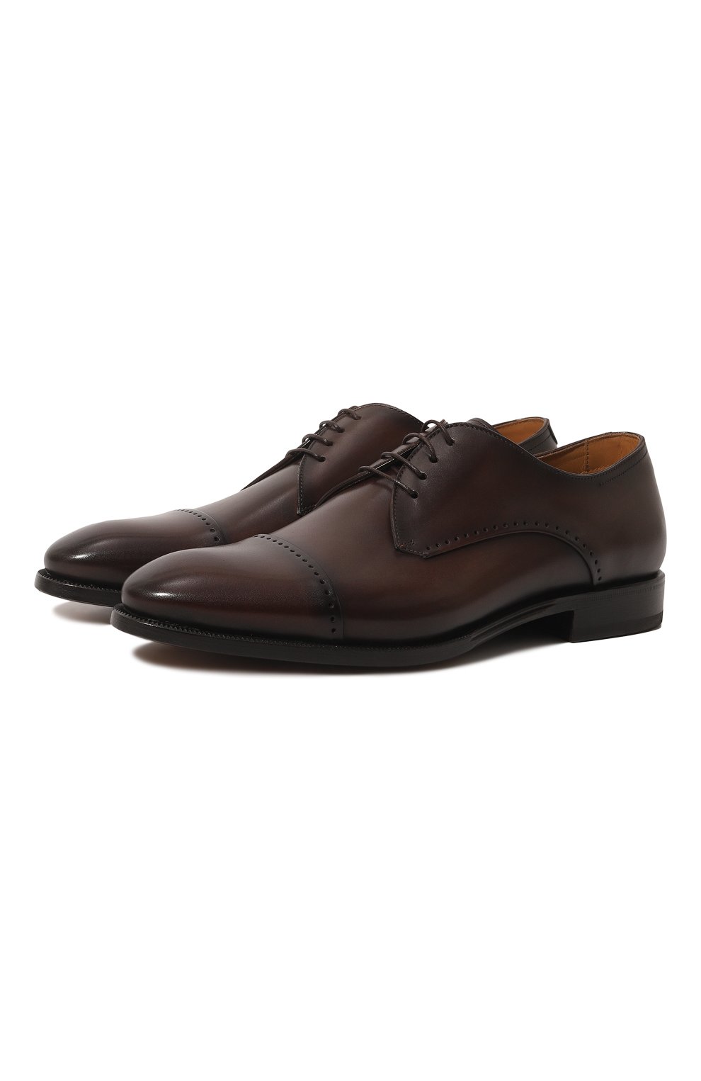 Мужские кожаные дерби W.GIBBS темно-коричневого цвета, арт. 7255032/C0RTINA | Фото 1 (Мужское Кросс-КТ: Броги-обувь; Материал внутренний: Натуральная кожа; Стили: Классический)