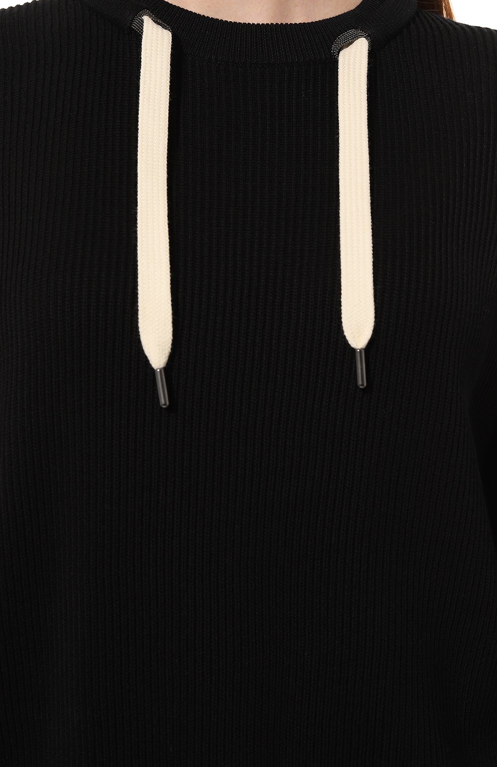 Женский хлопковый свитер BRUNELLO CUCINELLI черного цвета, арт. M1900B1037 | Фото 5 (Женское Кросс-КТ: Свитер-одежда; Рукава: Длинные; Длина (для топов): Стандартные; Материал внешний: Хлопок; Стили: Спорт-шик; Размерность: Маломерит)