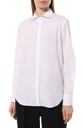 Женская хлопковая рубашка BRUNELLO CUCINELLI белого цвета, арт. M0091B1002 | Фото 3 (Рукава: Длинные; Принт: Без принта; Женское Кросс-КТ: Рубашка-одежда; Длина (для топов): Стандартные; Материал внешний: Хлопок; Стили: Кэжуэл)