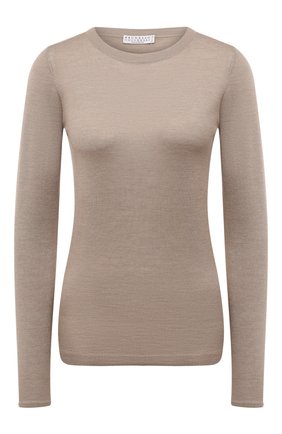 Женский пуловер из кашемира и шелка BRUNELLO CUCINELLI бежевого цвета, арт. M13800000 | Фото 1