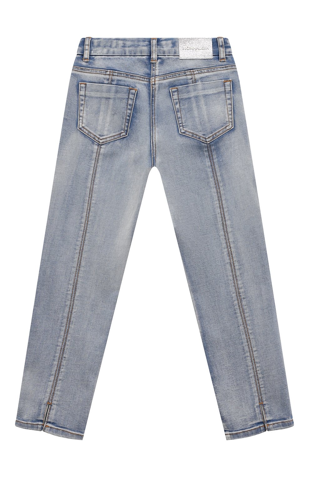 Детские джинсы MONNALISA голубого цвета, арт. 79A405NP | Фото 2 (Материал внешний: Хлопок; Детали: Потертости)