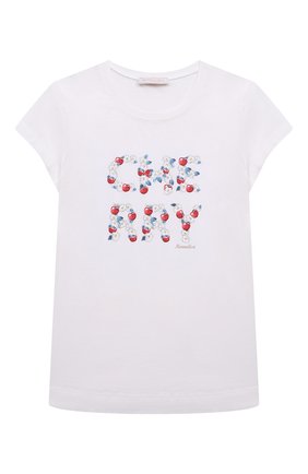 Детская хлопковая футболка MONNALISA белого цвета, арт. 11A603 | Фото 1 (Девочки Кросс-КТ: футболка-одежда; Рукава: Короткие; Материал внешний: Хлопок)