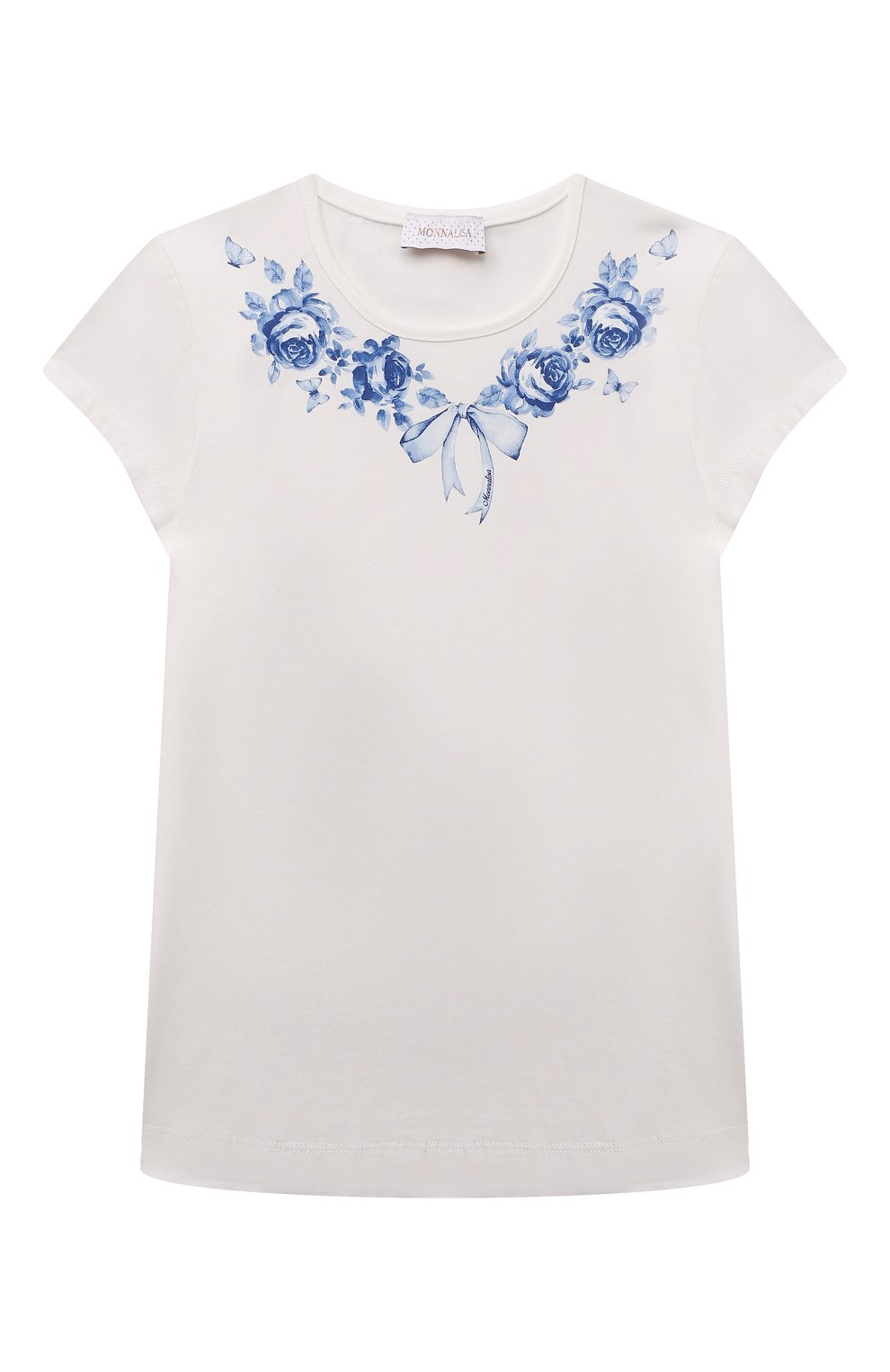 Детская хлопковая футболка MONNALISA белого цвета, арт. 71A602 | Фото 1 (Девочки Кросс-КТ: футболка-одежда; Рукава: Короткие; Материал внешний: Хлопок)