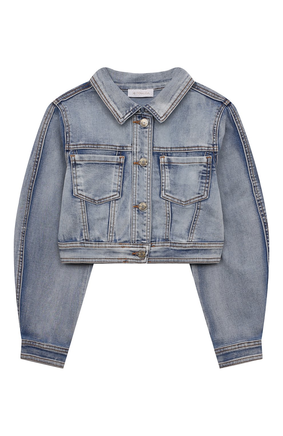 Детская джинсовая куртка MONNALISA голубого цвета, арт. 79A101 | Фото 1 (Рукава: Длинные; Кросс-КТ: Деним; Материал внешний: Хлопок)