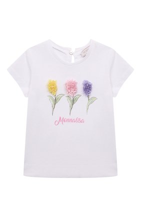 Детский хлопковая футболка MONNALISA белого цвета, арт. 39A602 | Фото 1