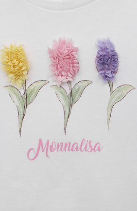 Детский хлопковая футболка MONNALISA белого цвета, арт. 39A602. | Фото 3