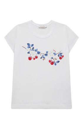 Детская хлопковая футболка MONNALISA белого цвета, арт. 11A608 | Фото 1 (Девочки Кросс-КТ: футболка-одежда; Рукава: Короткие; Материал внешний: Хлопок)