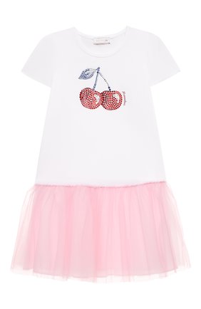 Детское хлопковое платье MONNALISA розового цвета, арт. 11A902 | Фото 1 (Рукава: Короткие; Случай: Повседневный; Материал внешний: Хлопок; Девочки Кросс-КТ: Платье-одежда; Материал подклада: Хлопок)