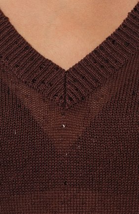 Женский пуловер изо льна и шелка BRUNELLO CUCINELLI бордового цвета, арт. M1000B1033 | Фото 5 (Рукава: Длинные; Длина (для топов): Стандартные; Материал внешний: Лен; Женское Кросс-КТ: Пуловер-одежда; Размерность: Маломерит; Стили: Кэжуэл)