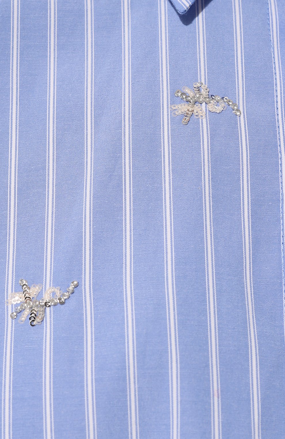 Женская рубашка SIMONETTA RAVIZZA голубого цвета, арт. SH44T41 | Фото 5 (Рукава: Длинные; Женское Кросс-КТ: Рубашка-одежда; Материал внешний: Синтетический материал, Хлопок; Принт: С принтом; Длина (для топов): Удлиненные; Стили: Минимализм)