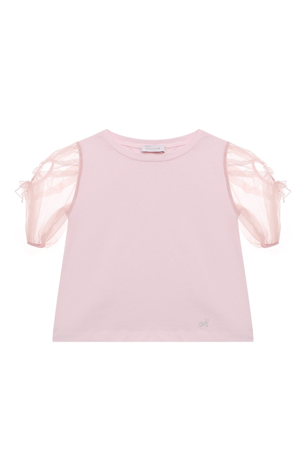 Детский хлопковый топ MONNALISA розового цвета, арт. 71A303 | Фото 1 (Рукава: Короткие; Девочки Кросс-КТ: топ-одежда; Материал внешний: Хлопок)