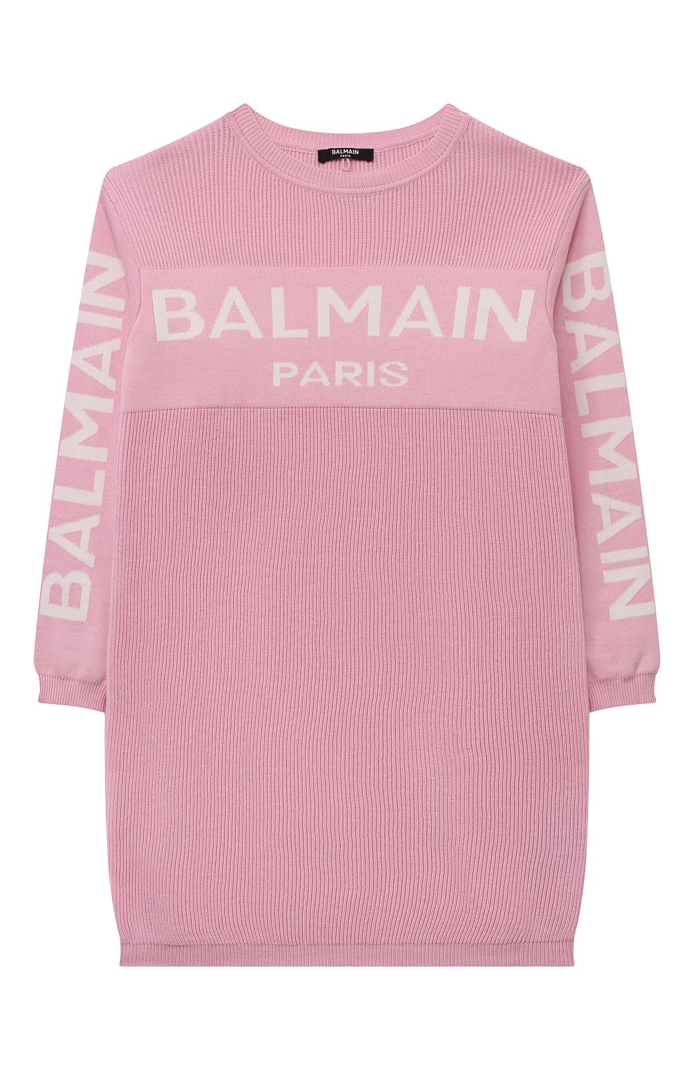 Детское хлопковое платье BALMAIN розового цвета, арт. BS1A20 | Фото 1 (Рукава: Длинные; Случай: Повседневный; Материал внешний: Хлопок; Девочки Кросс-КТ: Платье-одежда)