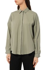 Женская хлопковая рубашка BRUNELLO CUCINELLI светло-зеленого цвета, арт. M0091B1001 | Фото 3 (Рукава: Длинные; Принт: Без принта; Женское Кросс-КТ: Рубашка-одежда; Длина (для топов): Удлиненные; Материал внешний: Хлопок; Стили: Кэжуэл)