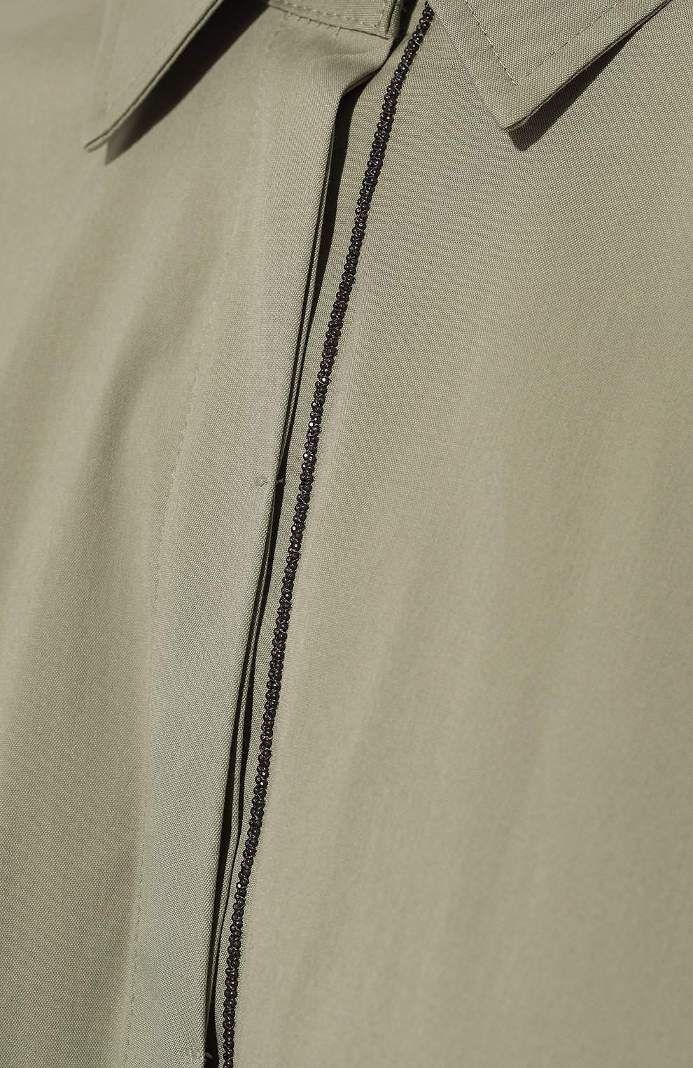Женская хлопковая рубашка BRUNELLO CUCINELLI светло-зеленого цвета, арт. M0091B1001 | Фото 5 (Рукава: Длинные; Принт: Без принта; Женское Кросс-КТ: Рубашка-одежда; Длина (для топов): Удлиненные; Материал внешний: Хлопок; Стили: Кэжуэл)