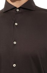 Мужская хлопковая рубашка VAN LAACK темно-коричневого цвета, арт. PER-L/180031 | Фото 5 (Манжеты: На пуговицах; Рукава: Длинные; Рубашки М: Regular Fit; Воротник: Акула; Случай: Повседневный; Длина (для топов): Стандартные; Материал внешний: Хлопок; Принт: Однотонные; Стили: Кэжуэл)