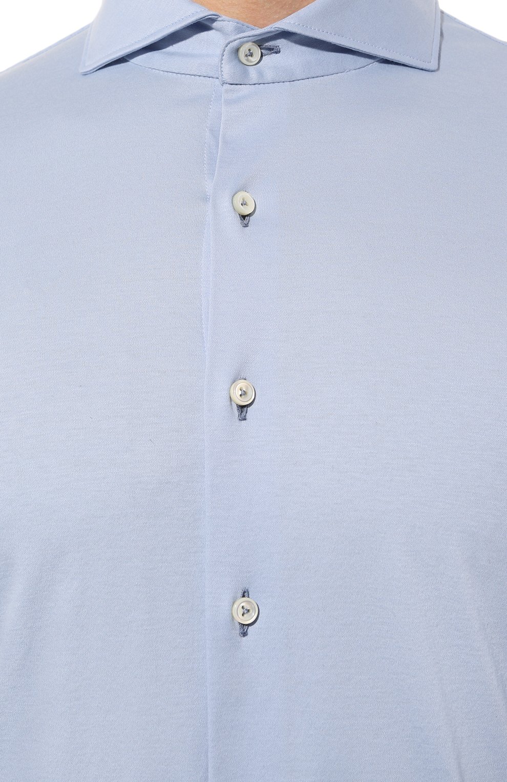 Мужская хлопковая рубашка VAN LAACK голубого цвета, арт. PER-L/180031 | Фото 5 (Манжеты: На пуговицах; Рукава: Длинные; Рубашки М: Regular Fit; Воротник: Акула; Случай: Повседневный; Длина (для топов): Стандартные; Материал внешний: Хлопок; Принт: Однотонные; Стили: Кэжуэл)