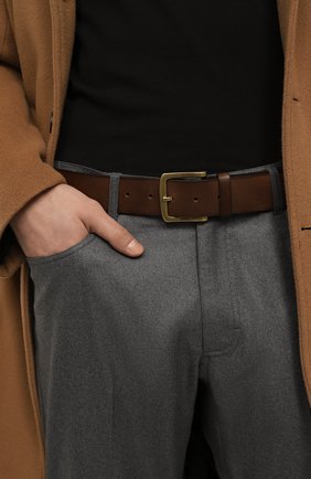 Мужской кожаный ремень BOSS коричневого цвета, арт. 50486755 | Фото 2 (Случай: Повседневный; Материал: Натуральная кожа)