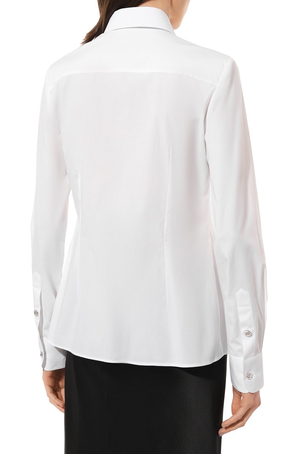 Женская хлопковая рубашка DOLCE & GABBANA белого цвета, арт. F5Q46T/FUEAJ | Фото 4 (Рукава: Длинные; Принт: Без принта; Женское Кросс-КТ: Рубашка-одежда; Длина (для топов): Стандартные; Материал внешний: Хлопок; Стили: Классический)