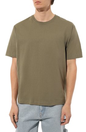 Мужская хлопковая футболка DONDUP хаки цвета, арт. US340/JF0329U/DU6 | Фото 3 (Принт: Без принта; Рукава: Короткие; Длина (для топов): Стандартные; Стили: Милитари; Материал внешний: Хлопок)