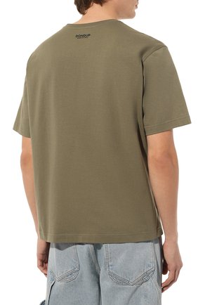 Мужская хлопковая футболка DONDUP хаки цвета, арт. US340/JF0329U/DU6 | Фото 4 (Принт: Без принта; Рукава: Короткие; Длина (для топов): Стандартные; Стили: Милитари; Материал внешний: Хлопок)