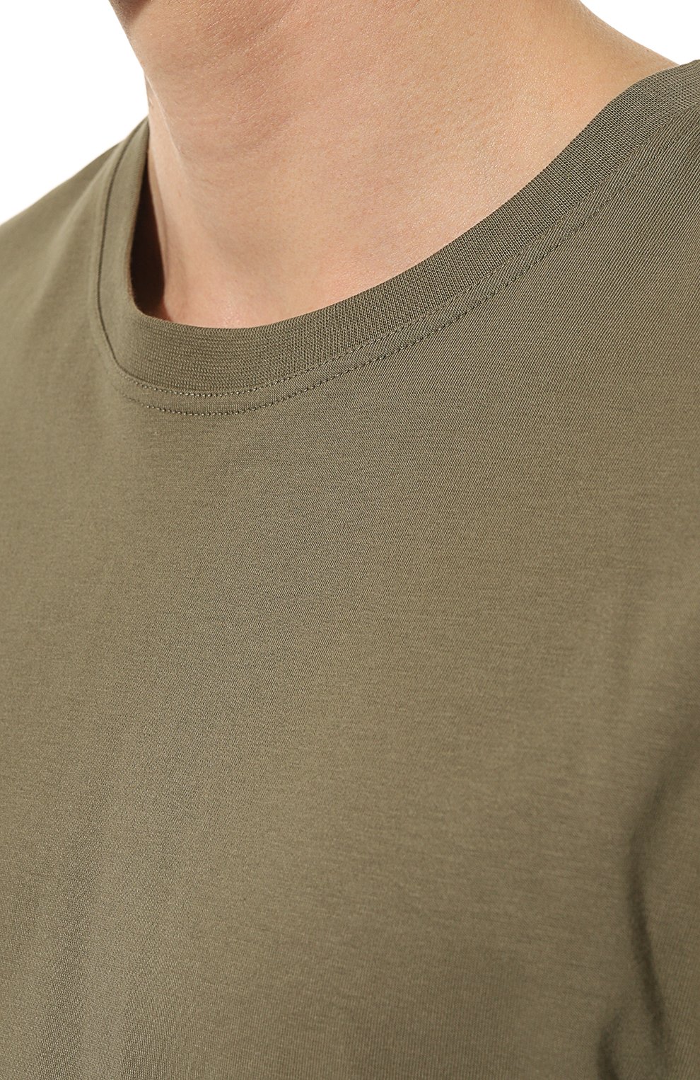 Мужская хлопковая футболка DONDUP хаки цвета, арт. US340/JF0329U/DU6 | Фото 5 (Принт: Без принта; Рукава: Короткие; Длина (для топов): Стандартные; Стили: Милитари; Материал внешний: Хлопок)