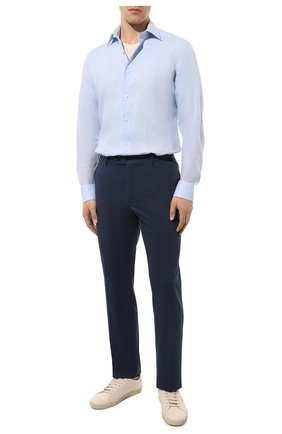 Мужская льняная рубашка GIAMPAOLO голубого цвета, арт. 608/TS38082 | Фото 2 (Длина (для топов): Стандартные; Рукава: Длинные; Материал внешний: Лен)
