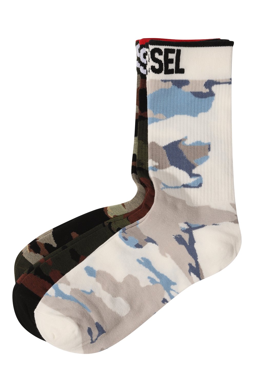 Мужские комплект из трех пар носков DIESEL хаки цвета, арт. 00SAYJ/0WFAD | Фото 1 (Кросс-КТ: бельё; Материал внешний: Синтетический материал, Хлопок)