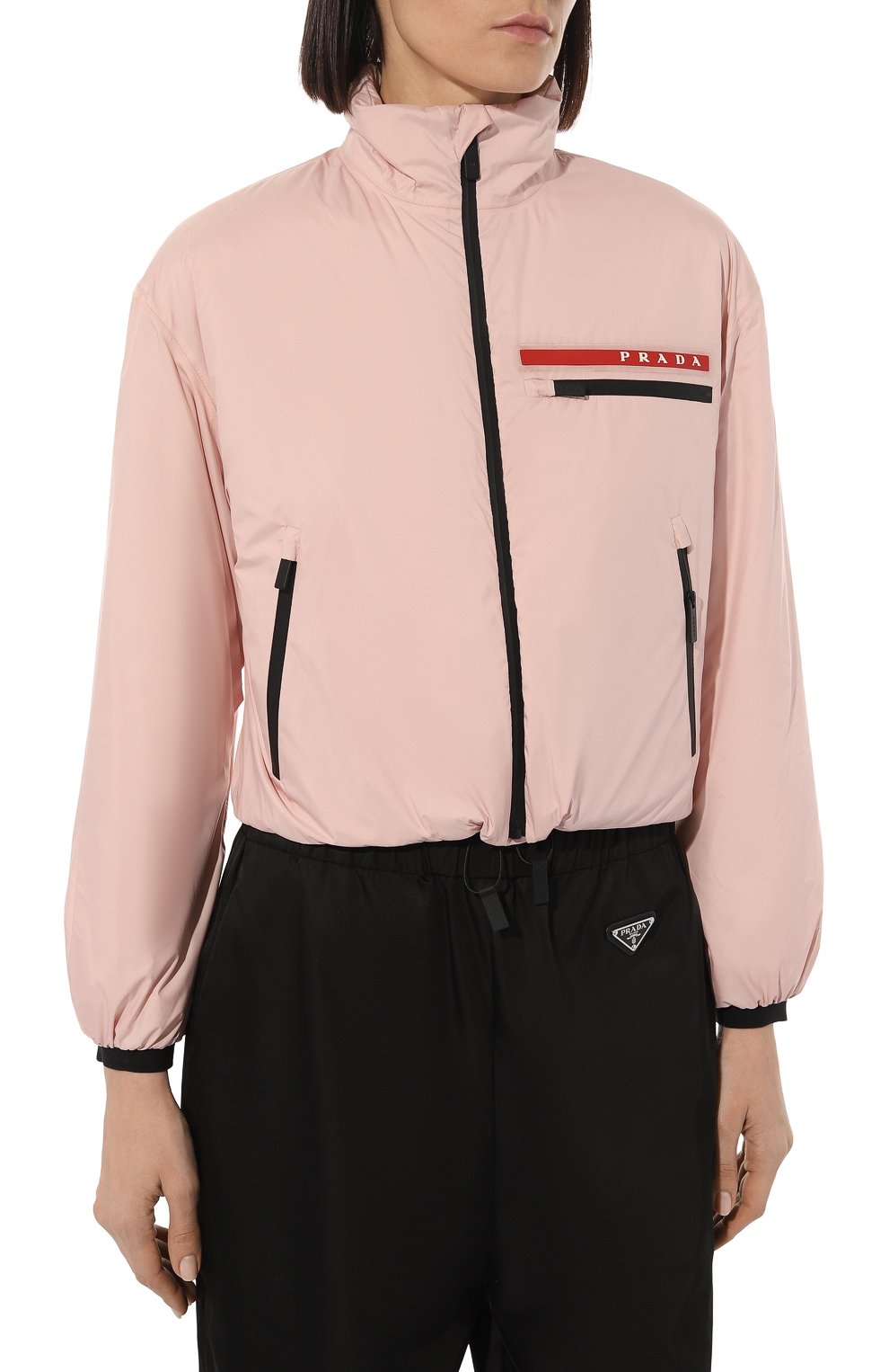 Женская куртка prada linea rossa PRADA светло-розового цвета, арт. 291851-1XYW-F0384-202 | Фото 3 (Кросс-КТ: Куртка; Рукава: Длинные; Материал внешний: Синтетический материал; Стили: Спорт-шик; Длина (верхняя одежда): Короткие)