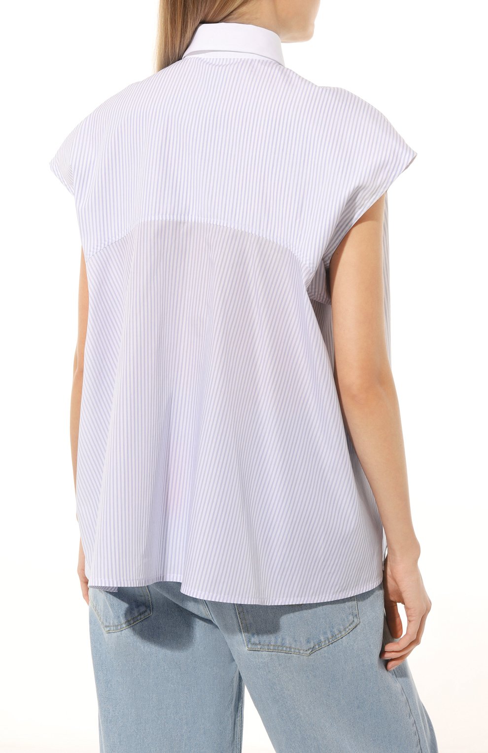 Женская хлопковая рубашка MRZ голубого цвета, арт. S23-0315 | Фото 4 (Принт: Полоска, С принтом; Женское Кросс-КТ: Рубашка-одежда; Длина (для топов): Стандартные; Материал внешний: Хлопок; Стили: Кэжуэл)
