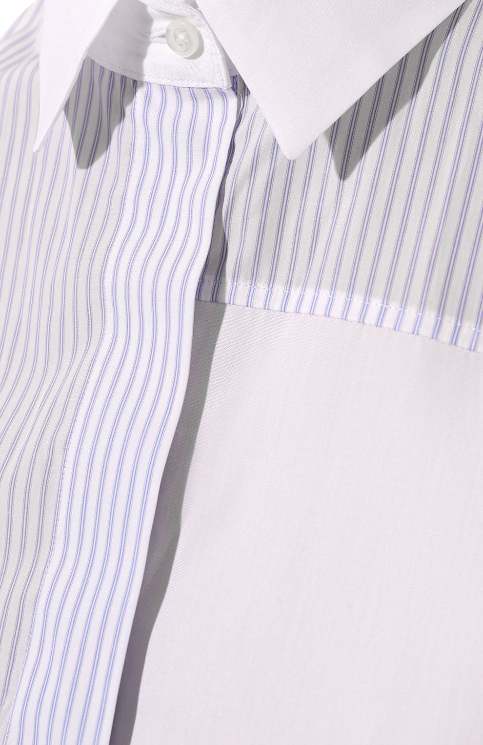 Женская хлопковая рубашка MRZ голубого цвета, арт. S23-0315 | Фото 5 (Принт: Полоска, С принтом; Женское Кросс-КТ: Рубашка-одежда; Длина (для топов): Стандартные; Материал внешний: Хлопок; Стили: Кэжуэл)