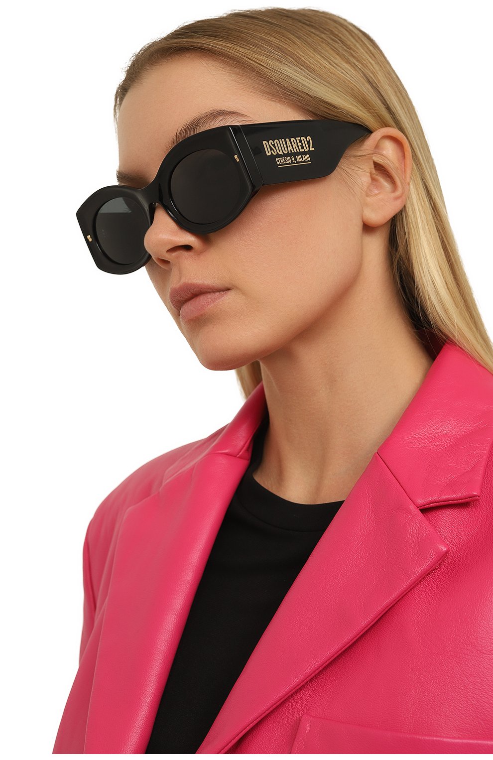 Женские солнцезащитные очки DSQUARED2 черного цвета, арт. D20071 807 | Фото 2 (Материал: Пластик; Тип очков: С/з; Оптика Гендер: оптика-женское; Очки форма: Овальные)