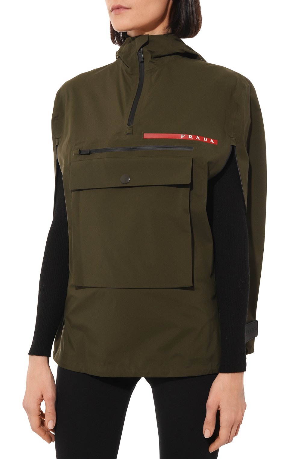 Женская куртка-кейп prada linea rossa PRADA хаки цвета, арт. 291717-1SX6-F0161-192 | Фото 3 (Кросс-КТ: Куртка; Рукава: Короткие; Материал внешний: Синтетический материал; Стили: Спорт-шик; Длина (верхняя одежда): Короткие)