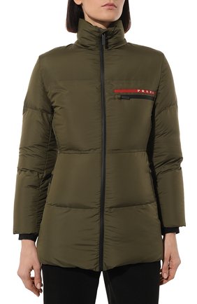 Женская утепленная куртка prada linea rossa PRADA хаки цвета, арт. 29X688-1VL2-F0161-192 | Фото 3 (Кросс-КТ: Куртка, Утепленный; Рукава: Длинные; Материал внешний: Синтетический материал; Стили: Спорт-шик; Длина (верхняя одежда): Короткие)