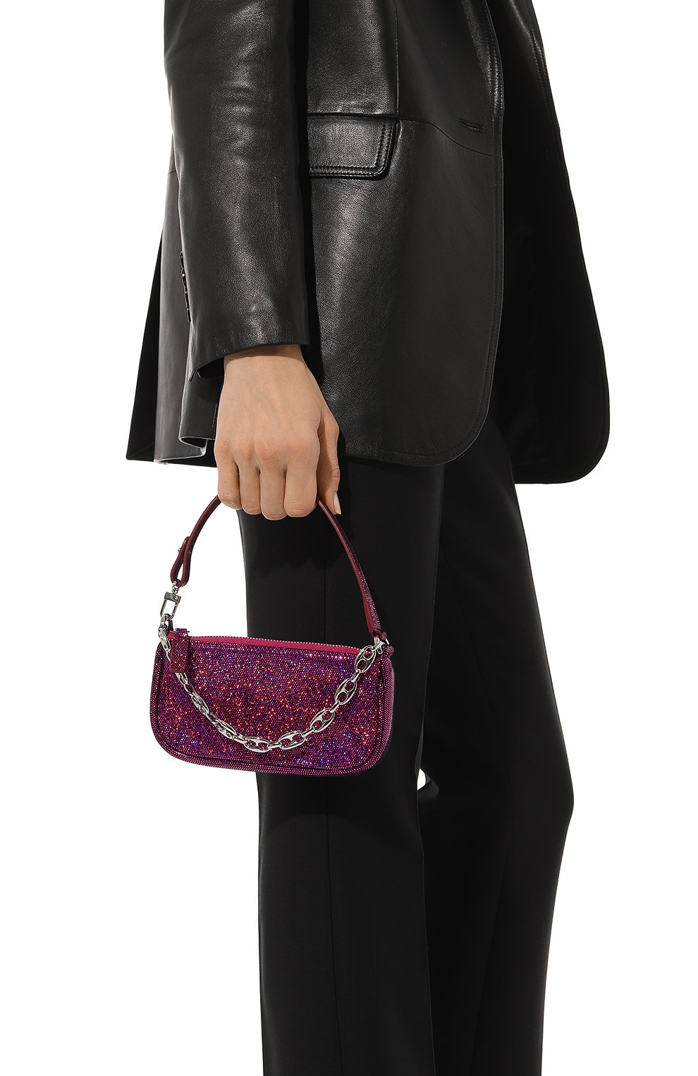 Женская сумка rachel mini BY FAR фуксия цвета, арт. 23CRMIRAFCHDDLSMA | Фото 2 (Сумки-технические: Сумки top-handle; Материал: Натуральная кожа; Размер: mini)