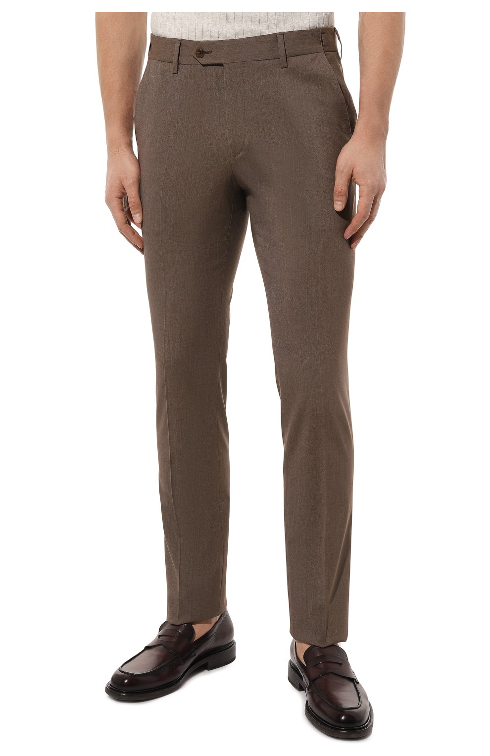 Мужские шерстяные брюки CORNELIANI коричневого цвета, арт. 914B08-3118565 | Фото 3 (Материал внешний: Шерсть; Длина (брюки, джинсы): Стандартные; Случай: Повседневный; Стили: Кэжуэл)