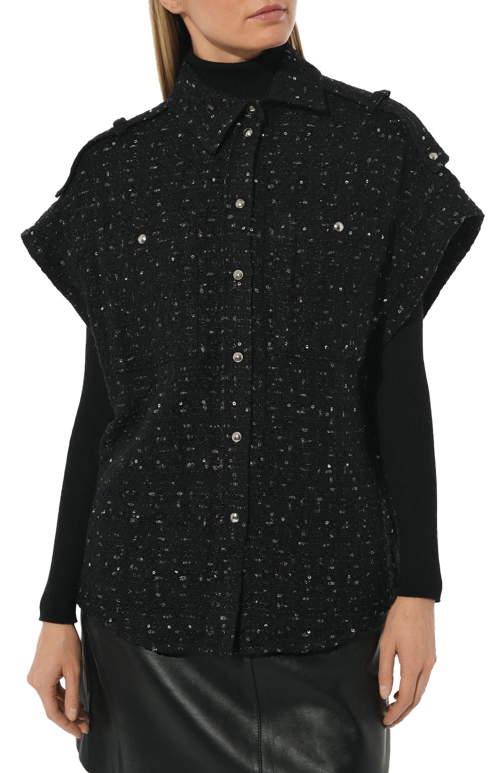 Женский жилет IRO черного цвета, арт. WP100MAURA | Фото 3 (Стили: Гламурный; Длина (верхняя одежда): Короткие)