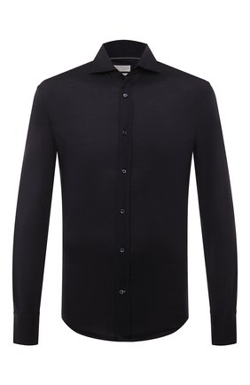 Мужская рубашка из шелка и хлопка BRUNELLO CUCINELLI темно-синего цвета по цене 93150 руб., арт. MTS466686 | Фото 1