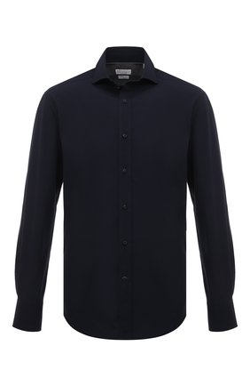 Мужская хлопковая рубашка BRUNELLO CUCINELLI темно-синего цвета по цене 67650 руб., арт. MH6311718 | Фото 1