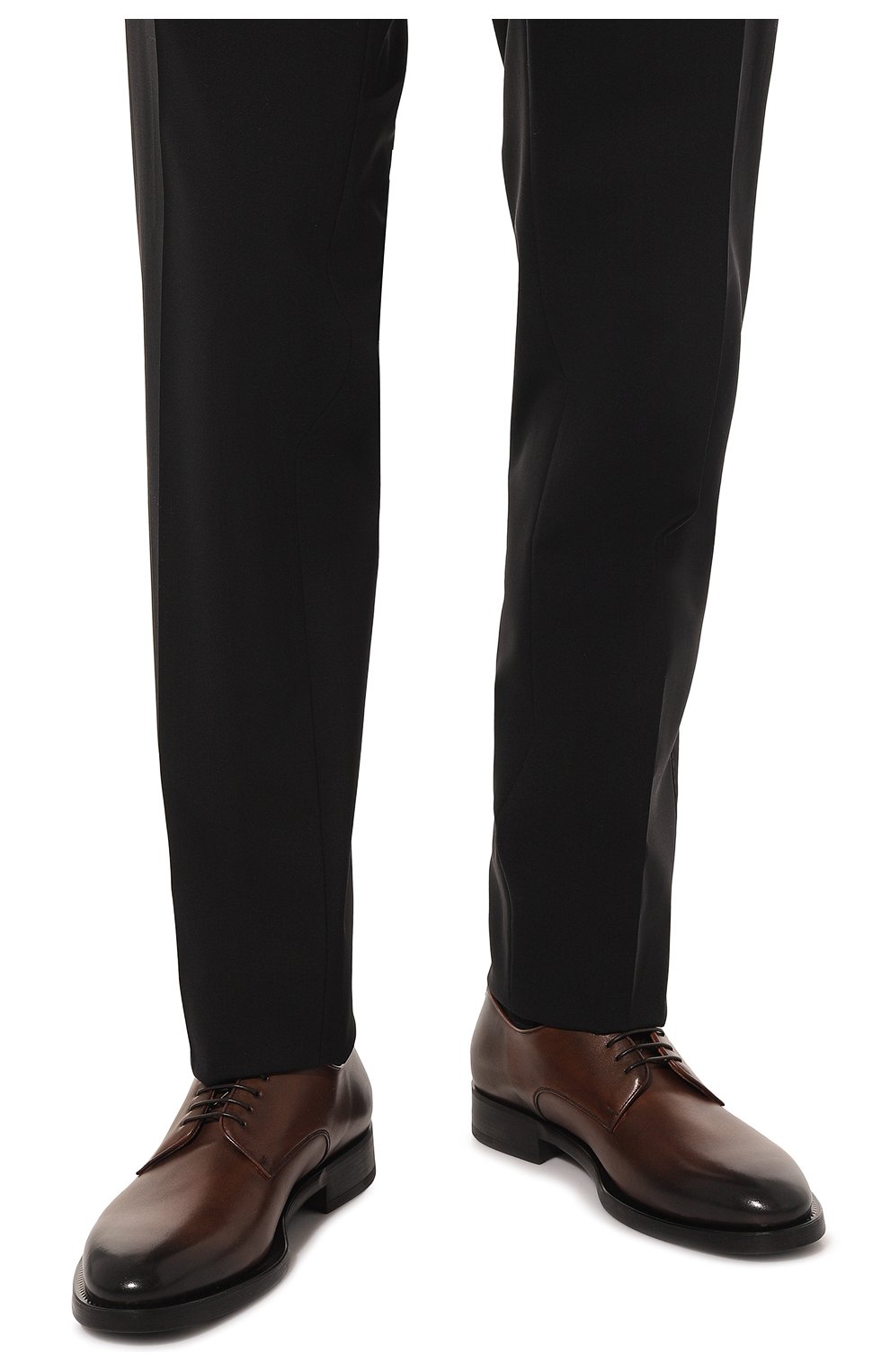 Мужские кожаные дерби GIORGIO ARMANI коричневого цвета, арт. X2C679/XF222 | Фото 3 (Материал внутренний: Натуральная кожа; Стили: Классический)