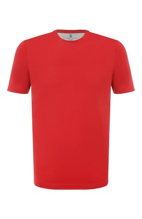 Мужская хлопковая футболка  BRUNELLO CUCINELLI красного цвета, арт. M0T611308 | Фото 1 (Принт: Без принта; Рукава: Короткие; Длина (для топов): Стандартные; Материал внешний: Хлопок; Размерность: Маломерит; Стили: Кэжуэл)