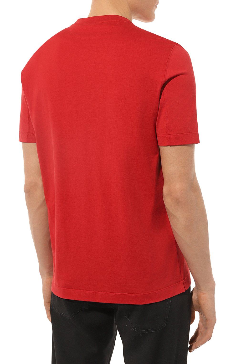 Мужская хлопковая футболка  BRUNELLO CUCINELLI красного цвета, арт. M0T611308 | Фото 4 (Принт: Без принта; Рукава: Короткие; Длина (для топов): Стандартные; Материал внешний: Хлопок; Размерность: Маломерит; Стили: Кэжуэл)