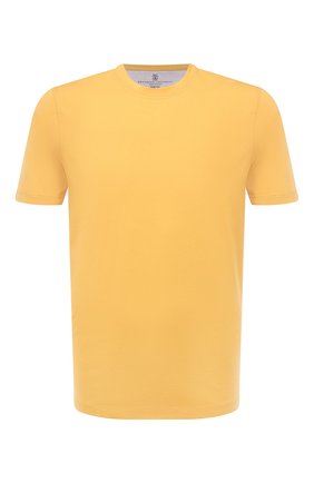 Мужская хлопковая футболка  BRUNELLO CUCINELLI желтого цвета, арт. M0T611308 | Фото 1 (Принт: Без принта; Рукава: Короткие; Длина (для топов): Стандартные; Материал внешний: Хлопок; Размерность: Маломерит; Стили: Кэжуэл)