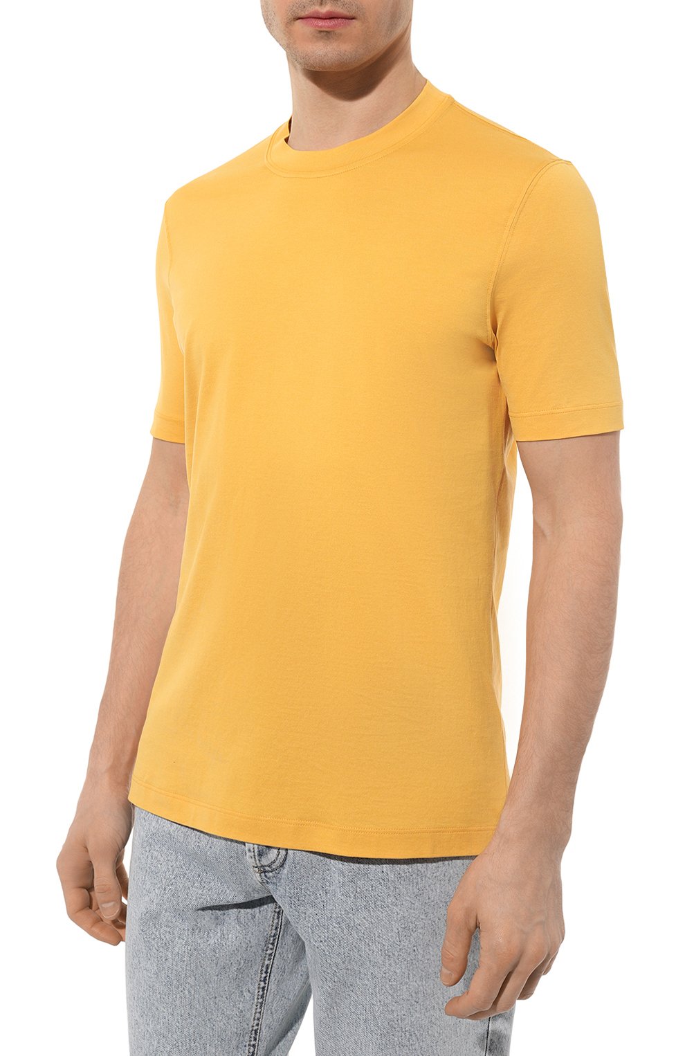 Мужская хлопковая футболка  BRUNELLO CUCINELLI желтого цвета, арт. M0T611308 | Фото 3 (Принт: Без принта; Рукава: Короткие; Длина (для топов): Стандартные; Материал внешний: Хлопок; Размерность: Маломерит; Стили: Кэжуэл)