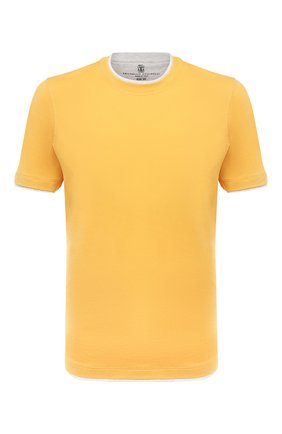 Мужская хлопковая футболка BRUNELLO CUCINELLI желтого цвета, арт. M0T617427 | Фото 1 (Принт: Без принта; Рукава: Короткие; Длина (для топов): Стандартные; Материал внешний: Хлопок; Размерность: Маломерит; Стили: Кэжуэл)