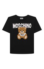 Детская хлопковая футболка MOSCHINO черного цвета, арт. H0M03R/LAA23/5 | Фото 1 (Тематический товар: Teddy Bear; Девочки Кросс-КТ: футболка-одежда; Рукава: Короткие; Материал внешний: Хлопок)